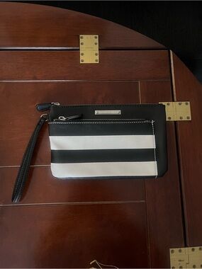 Nine West Black & White Striped Wristlet
